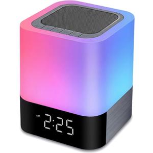 Night Lights Bluetooth Speaker, Alarm Clock Bluetooth Speakers Touch Sensor Bedside Lamp Dimmable Multi-Color Changing Bedside Lamp, MP3 Player, Wireless with Lights