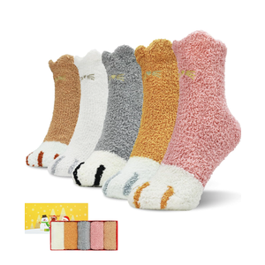 SISOSOCK Fuzzy Socks for Women Cute Cat Paw 5 Pairs Winter Fluffy Cozy Plush Slipper Socks With Gift Box for Women Girls Gifts