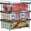 iSPECLE 3 Pack Freezer Organizer Bins - Fit 10 to 20 Cu.Ft Deep Freezer, Expandable Wire Storage Chest Freezer Baskets for Frozen Food, Stackable with Handles, Black