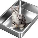 Stainless Steel Cat Litter Box with High Sides, Large Metal Litterbox Pan, Odor-Free & Non-Stick Smooth Surface, Leakproof One-Piece Kitty Litter Tray for Indoor Cats, Kittens, (L)