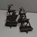 MCEAST Set of 4 Christmas Stocking Holders Santa and Reindeer Mantle Stocking Hangers Metal Christmas Hanging Hooks Safety Hanger Grips for Fireplace Decoration, Black