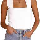 Zwurew Women's Knit Square Neck Tank Tops 2025 Summer Casual Sleeveless Sweater Fitted Shirts Tanks, Size Medium