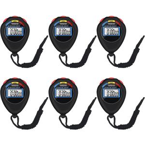 6 Pack Multi-Function Electronic Digital Sport Stopwatch Timer, Large Display with Date Time and Alarm Function,Suitable for Sports Coaches Fitness Coaches and RefereesBlack