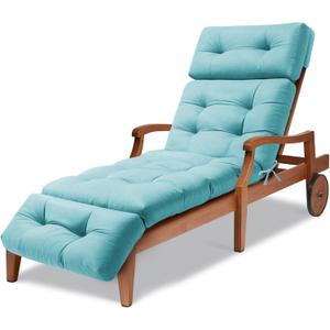 Waterproof Long Lounger Chair Cushion Outdoor Chaise Lounge Chair Cushionswith Ties, Patio Recliner Thickened Lounge Chair Cushions for Indoor 74.4 x 22 x 4.7 Inches, Cushion Only(Lake Blue)