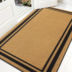 OLANLY Front Door Mat, Low Profile Doormat, Stain and Fade Resistant, Easy to Clean, for Indoor and Outdoor Entrances, Patio Porch or Entryway, Brown (47x32 Inch, Classic Border) - Pack of 2