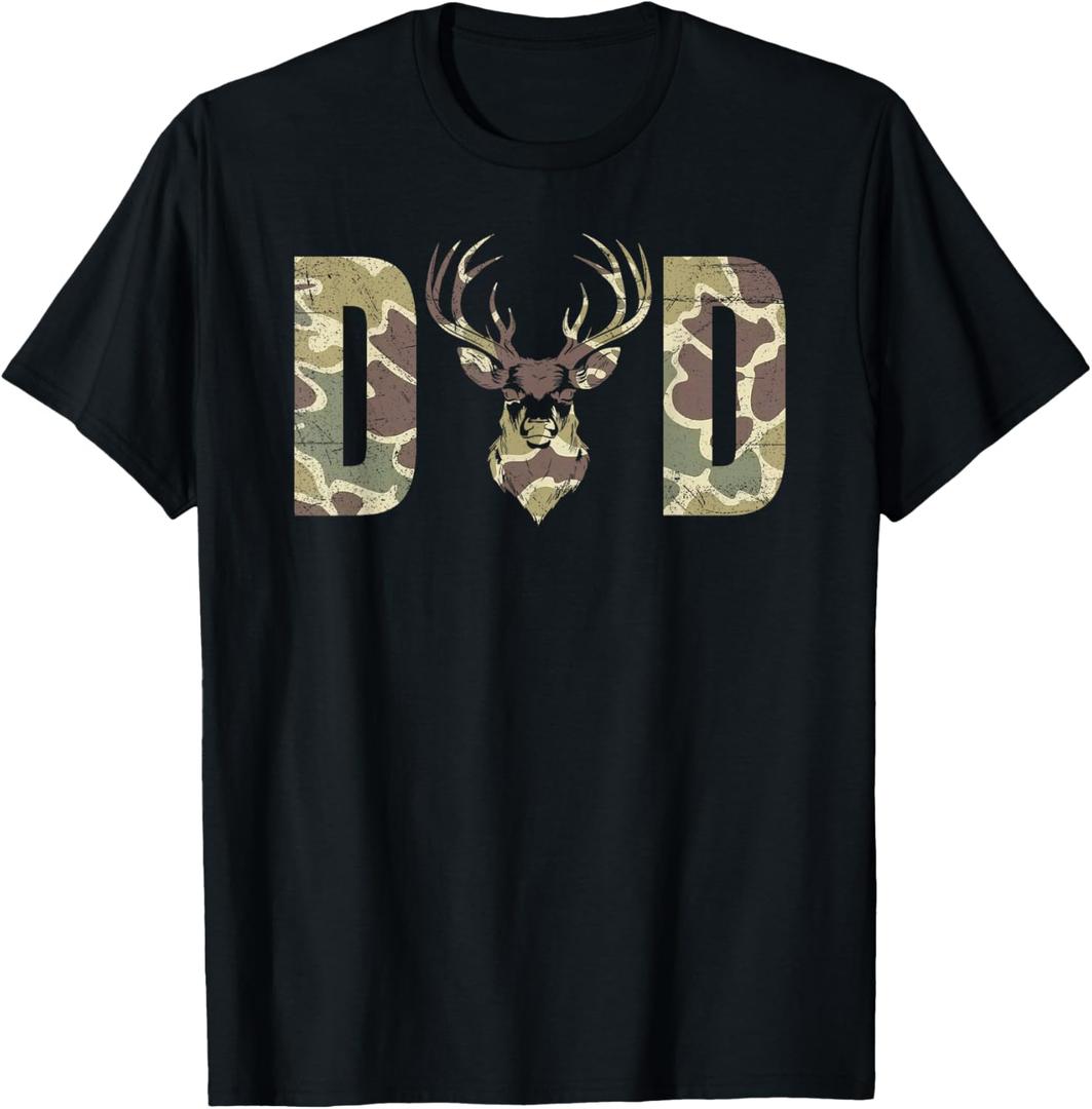 Old School Camo Dad Hunting, Camouflage Deer Father's Day T-Shirt, S