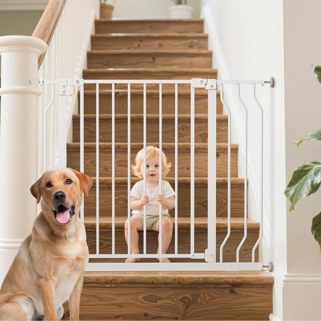 Baby Gate for Stairs, Baby Safety Essentials, Auto Close Gate for Doorways, Easy Install Pressure Mounted Dog Gate Indoor, Pet Gates for Dogs, White (29-43"W30"H, Basic Model)