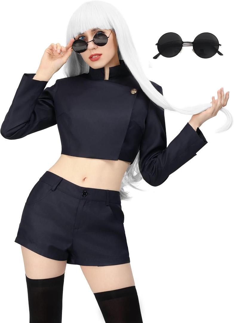 C-ZOFEK Women's US Size Anime Cosplay Costume Female Jacket Shorts Thigh Stockings with Glasses, S