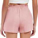 Womens Casual Shorts Elastic High Waisted Wide Leg Drawstring Summer Beach Shorts with PocketsPink,L (Pink, L)