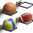 Basketball Holder Wall Mount with Wooden Base, MYKASEN Ball Storage Holder Display Rack for Basketball Soccer Volleyball, Boys Sports Accessories Organizer for Player Fans Room Decor
