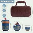 Portable Chinese Tea Set with Carrying Case, Navy Blue Ceramic, Gold Floral Design, Travel Teapot with Filter and 3 Tasting Cups