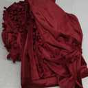 Benedeco Burgundy Velvet Curtains for Bedroom Window with Pom Pom, Super Soft Luxury Drapes, Room Darkening Thermal Insulated Rod Pocket Curtain for Living Room, W52 by L84 inches, 2 Panels