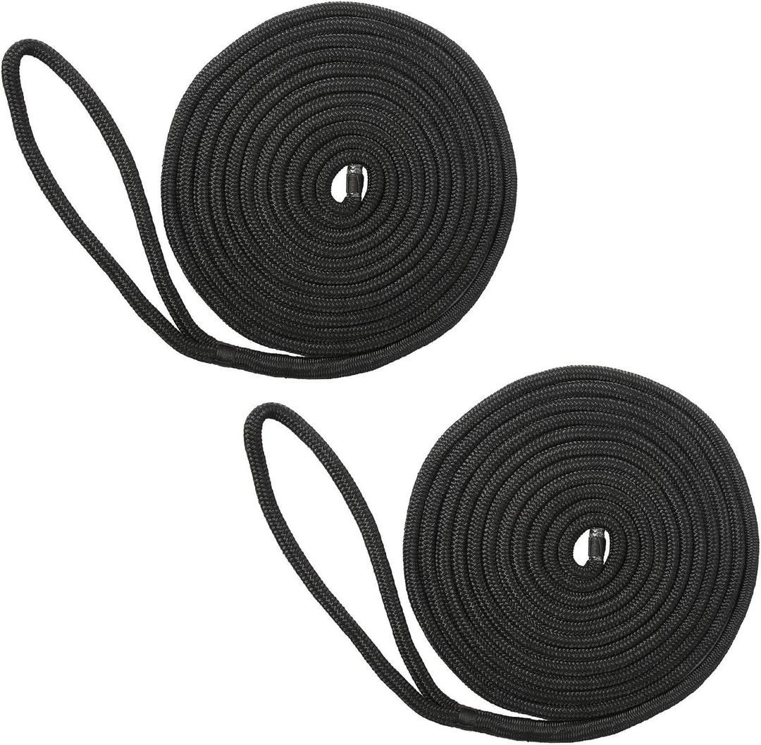 NovelBee 2 Pack of 5/ 8“x 30’ Double Braid Nylon Dockline, Mooring Rope Dock Line, Working Load Limit 1540 lbs, Breaking Strength 7, 700 lbs (Black)