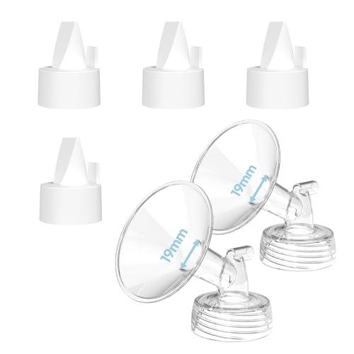Flange Inserts for Spectra, Spectra Replacement Pump Parts for S1/S2/9 Plus, Not Original Accessories, Breast Pump Parts Include 2-Pack 19MM Flanges and 4-Pack Duckbill Valves