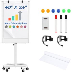 TANKEE Mobile Whiteboard, 40x26 Inches White Board on Wheels, Height Adjustable Magnetic Dry Erase Board with Stand, Easel Whiteboard with Stand for School Classroom Office Home Teacher Homeschooling