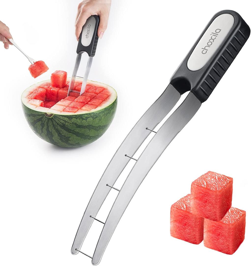[Good Grip] Watermelon Cutter Slicer Stainless Steel,Cube Cutter Corer Fruit Vegetable Tools Knife Melon Baller for Kitchen Gadget