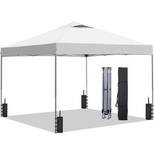 GDY 10x10 Pop Up Canopy Tent, Outdoor Gazebo with 4 Sandbags, Easy Up Canopy with 3 Adjustable Heights for Events, Parties, Camping, White.