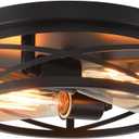 Black Flush Mount Ceiling Light, Hallway Light Ceiling Mount,I ndustrial Vintage Metal Cage Close to Ceiling Lights for Kitchen, Farmhouse, Bedroom