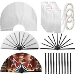 33pcs Sublimation Hand Fan Blanks Bulk for DIY and Craft, Large Clack Handheld Fans for Line Dancing Disco Party and Cooling