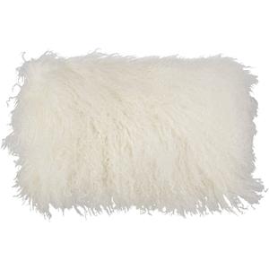 SARO LIFESTYLE Mongolian Lamb Fur Poly Filled Throw Pillow (12"x20", Ivory)