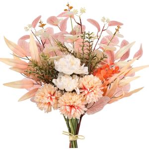 Fake Artificial Flowers Bouquet for Decoration, Silk Flower Arrangements Faux Flowers Plant Wedding Bride Bouquets Tables Centerpieces for Rustic Home Decor Indoor Vase Floral Table Decor (Champagne) (1PCS)