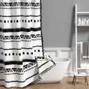 AOFOTO Boho Shower Curtain Black Striped Geometric Pattern Shower Curtains for Bathroom Tassel Bohemian Shower Curtain Modern Bathroom Home Decor with Hooks Waterproof 70x84 Inches