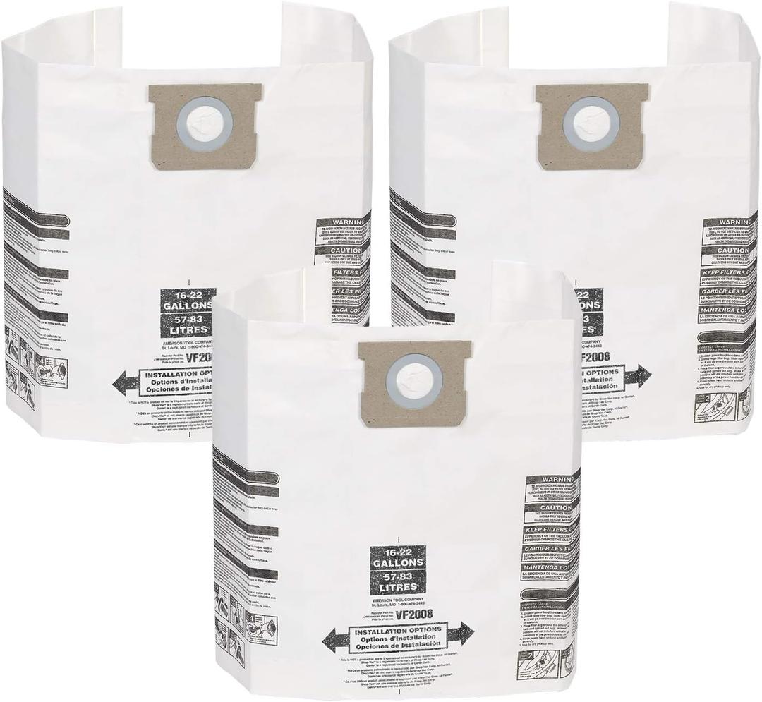 MULTI FIT Wet Dry Shop Vacuum Bags VF2008 General Dirt Dust Collection Bag for Most 15 Gallon to 22 Gallon Shop-Vac Branded Wet Dry Vacuum Cleaners (3-Pack)