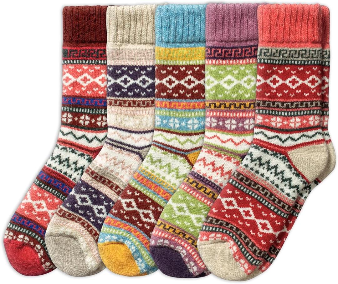 NORDIC Socks 5 Pairs, Merino Wool Socks for Men & Women, Winter socks, Cozy and Comfortable (Large, Ida)
