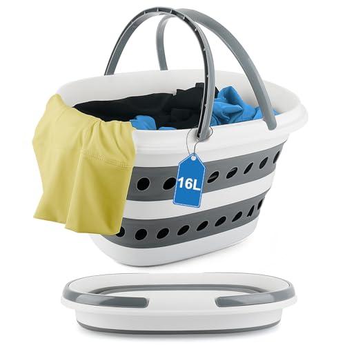16L Collapsible Laundry Baskets with Handles, Small Laundry Hamper Plastic for Clothes Baby Kits, Pop-Up Clothes Hamper Plastic Bin Storage Basket Organizer for Dorm Room Essentials Camper Accessories