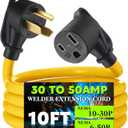 10FT 30 Amp to 50 Amp Welder Adapter Cord Compatible with NEMA 10-30P to 6-50R Extension Cord, 3 Prong Dryer to Welder Plug Adapter for Welding Machine EV Charger, STW 10 AWG/3C, ETL Listed (Yellow)