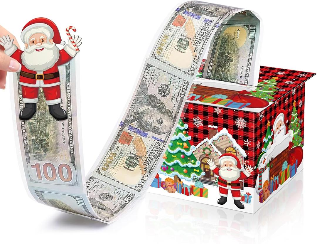 Christmas Money Box for Cash Gift Pull Surprise Christmas Money Holders Cash Gift Boxes Fun DIY Xmas Cash Holders Uniqu Money Ideas for Family Friends Kids Adults Men Women(Red and Black Plaid)