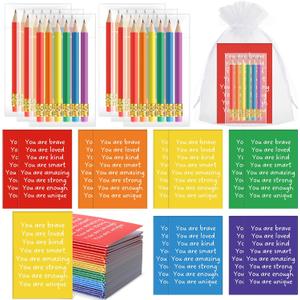 Spakon 24 Sets End of the Year Gifts for Students Inspirational Mini Pencils Rainbow Small Notepads Motivational Pocket Notepad Graduation Gifts for Kids Students Teachers School Classroom Rewards