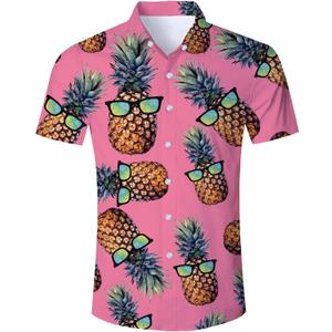 RAISEVERN Mens Hawaiian Shirt Casual Button Down Short Sleeve Tropical Beach Dress Shirt for Summer Holiday (Pink, M)