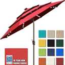 EliteShade USA 10-Year-Non-Fading 9ft 3-Tier Market Patio Umbrella, Commercial Table Umbrella with 80 Solar LED Lights, Crank Open, Windproof & UPF 50+ UV Protection for Garden, Deck, Pool, Backyard, Logo Red