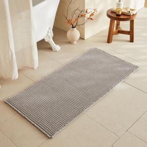 TYUU Waffle Bath Mat, Boho Bathroom Rugs Non Slip Washable Super Absorbent Quick Dry Bath Mat Farmhouse Bathroom Decor, 48"x24" Light Grey