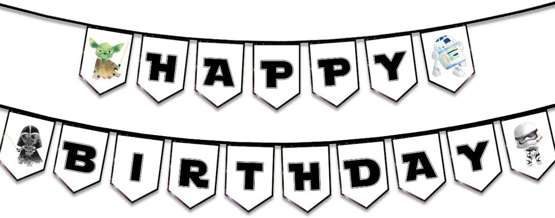 Star Themed War Birthday Banner for Kids Teens Adults, Mandalorian Bday Decorations, Universe Wars Backdrop for Boys Bday Party Supplies, Yo-da Themed Banner for Baby Boys Kids Bday Party (XZ1)