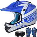 Youth Dirt Bike Helmet DOT Certified - Full Face Motorcycle Helmet for Off-Road, ATV, Street Riding, Includes Adjustable Goggles & Protective Gloves, XL