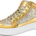 IGxx Womens Platform Glitter Shoes Black High Top Sparkly Sneakers Shiny Fashion Bling Dressy Sequin Metallic Sneakers Disco Wedding Shoes, Size 5