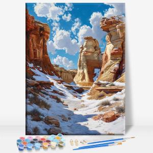 Aeontinity MAKOSHIKA State Park Montana Framed Canvas DIY Paint by Numbers Kit Bar Cafe Cave Home Room Wall Bathroom Porch Patio Decor Gift, 16 x 12 Inch