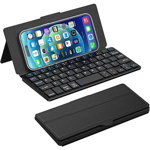 Doohoeek Universal Bluetooth Keyboard for Samsung Galaxy Z Fold, iPad mini 7 2024 & Phones, Dual Bluetooth Mini Keyboard with AnyAngle Kickstand & Leather Cover for Android, Windows and iOS