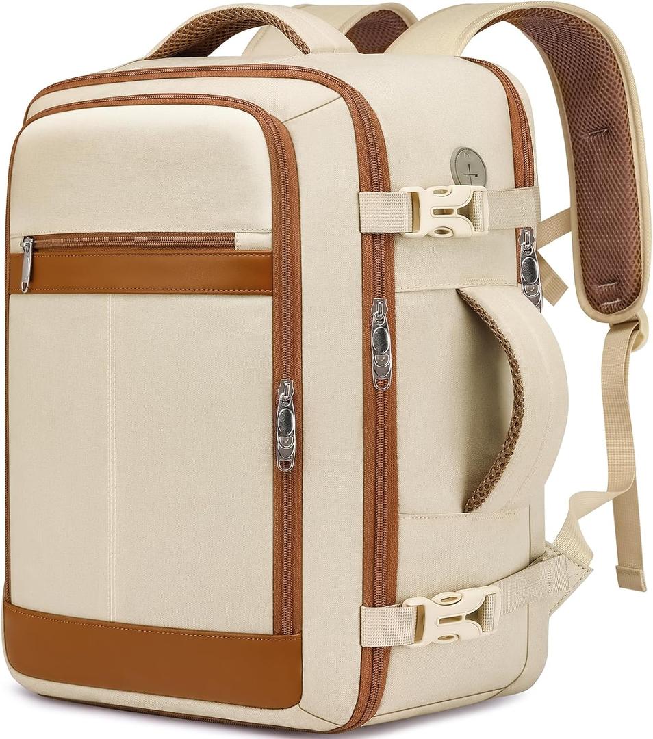 Travel Backpack for Women Airline Approved Carry On Backpack with Shoe Pouch,TSA 15.6inch Laptop Mochila Flight Approved Personal Item Bag for Weekender Overnight Bags Bookbag Travel Essentials,Beige (Large-25L)