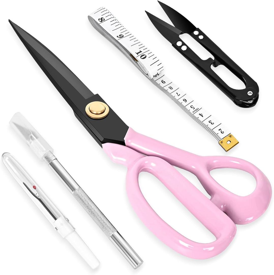 Professional Tailor Scissors Heavy Duty - Multi-Purpose Sewing Fabric Scissors for Leather Cutting Industrial Sharp Shears Home Office Arts, and Crafts (10 Inch) Pink