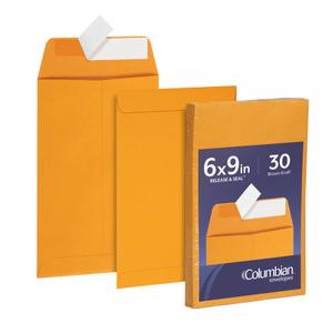 Columbian COLO682 6" x 9" Envelopes, Release & Seal, Brown Kraft 30