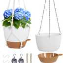 Meowell 10 inch Self Watering Hanging Planters, 2 Pack Hanging Baskets for Indoor Outdoor Plants, Hanging Flower Pots with Drainage Holes & 2 Kinds of Plant Hangers for Garden Home Dcor, White Brown