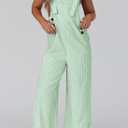PRETTYGARDEN Overall Jumpsuit For Women 2025 Summer Casual Wide Leg Sleeveless Button Striped Jumpsuits Trendy Outfits (Green, XXL)