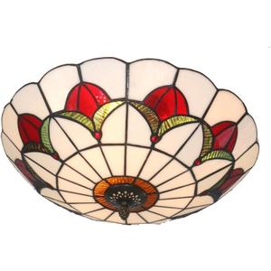 Tiffany Style Ceiling Light 16 Inch Stained Glass Flush Mount Ceiling Light for Bedroom Chandelier Vintage Pendent Light Fixtures (16 Inch White Red)