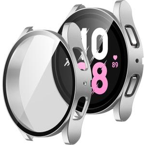 [2 Pack] Compatible with Samsung Galaxy Watch 5/Galaxy Watch 4 Screen Protector Case 44mm, Ultra-Thin Hard PC Bumper Protective Cover for 44mm (Silver/Clear)