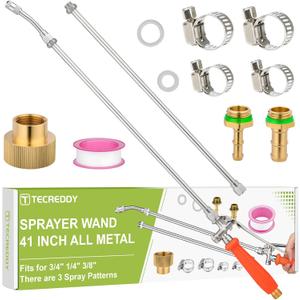 Replacement Pump Sprayer Wand, 41 Inch All Metal Spray Wand with Stainless Steel Extension Tubes, 1/4" 3/8" Brass Barbs & 3/4" Garden Hose Joint Parts for Weed Lawn Plants Careing Watering