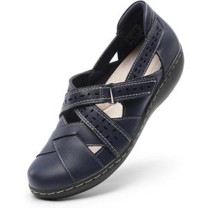 DREAM PAIRS Women's Loafers Slip On Comfortable Casual Orthopedic Walking Flats Work Shoes Closed Toe Sandals with Arch Support (6, Navy)