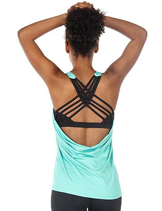 icyzone Women's Open Back Workout Athletic Yoga Tank Tops with Built in Bra, S